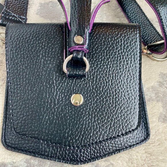 Bijoux Terner Black w Purple Trim Vegan Leather Mini Crossbody Belt Bag - Picture 4 of 11